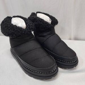 Sam Edelman Ozie Black Nylon Shearling Ankle Boots Women’s Size 6 NWT